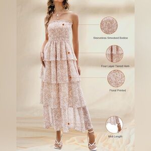 Smocked Tiered Maxi Dress in Light Floral Print